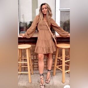 12th Tribe Jolene Taupe Mini Cut Out Dress